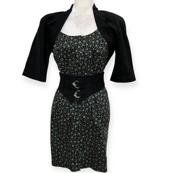 Vintage SANTA FE Floral Dress Women’s Size 4 90s Retro Bodycon Black Garden Prin - Picture 1 of 11